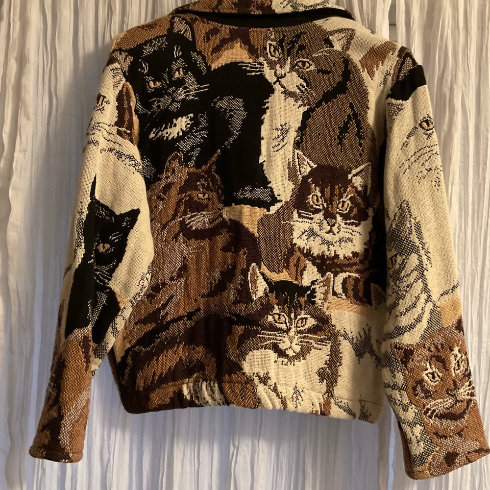 SUGAR STREET WEAVERS Cat Tapestry Knit Cardigan Sweater Jacket  L - Picture 2 of 14